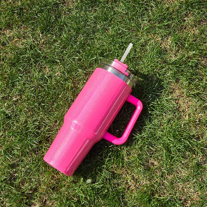 Large stainless steel vacuum insulation cup with double-layer construction in rainbow colour option