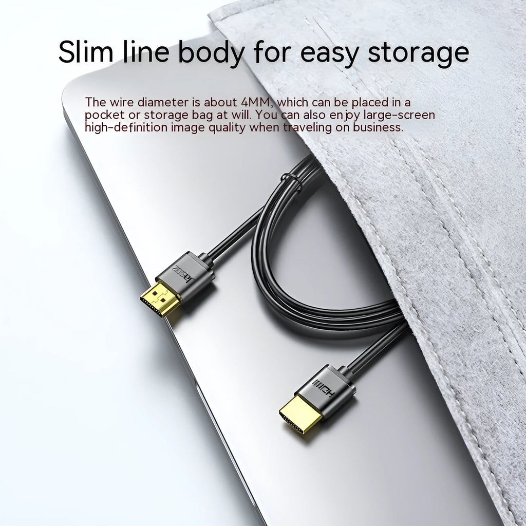 HDMI video cable with gold-plated connectors and hairline rule finish, shown in various lengths.