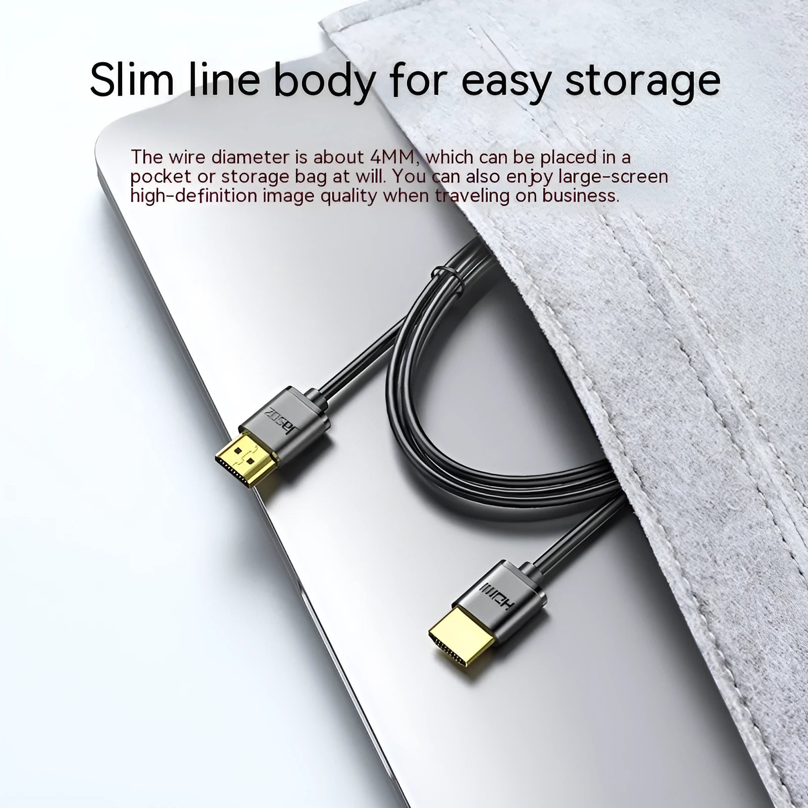 HDMI video cable with gold-plated connectors and hairline rule finish, shown in various lengths.