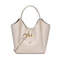 Genuine leather women's retro bucket handbag in beige colour showing sandwich pocket detail