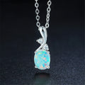Water drop shaped opal pendant necklace on adjustable O chain in rose gold or white
