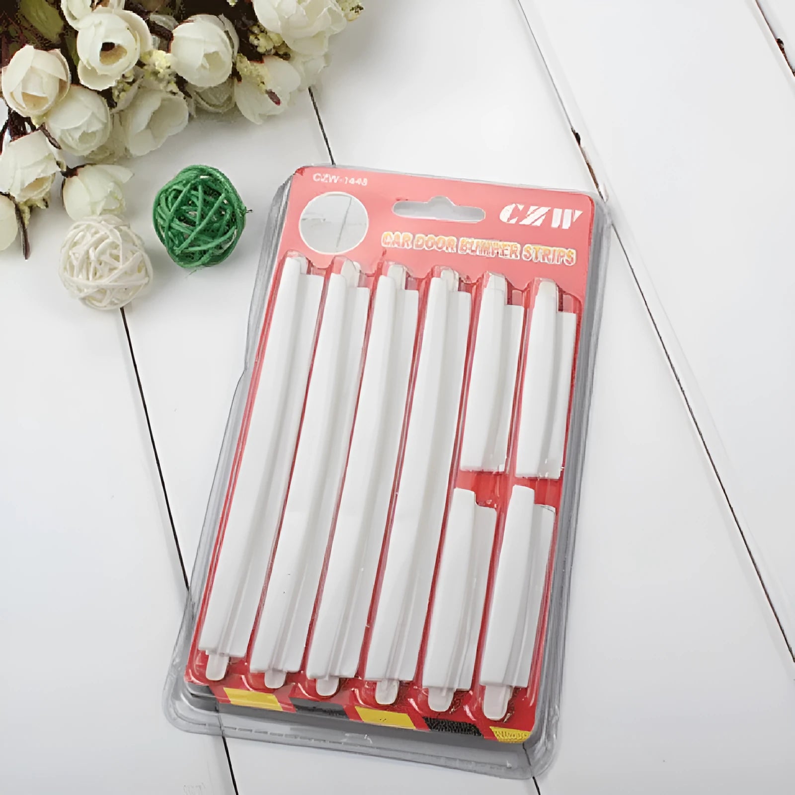 White plastic car door edge bumper strip set for vehicle protection