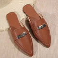 Light brown women's pointed-toe casual semi-slippers with a PU upper and rubber sole.