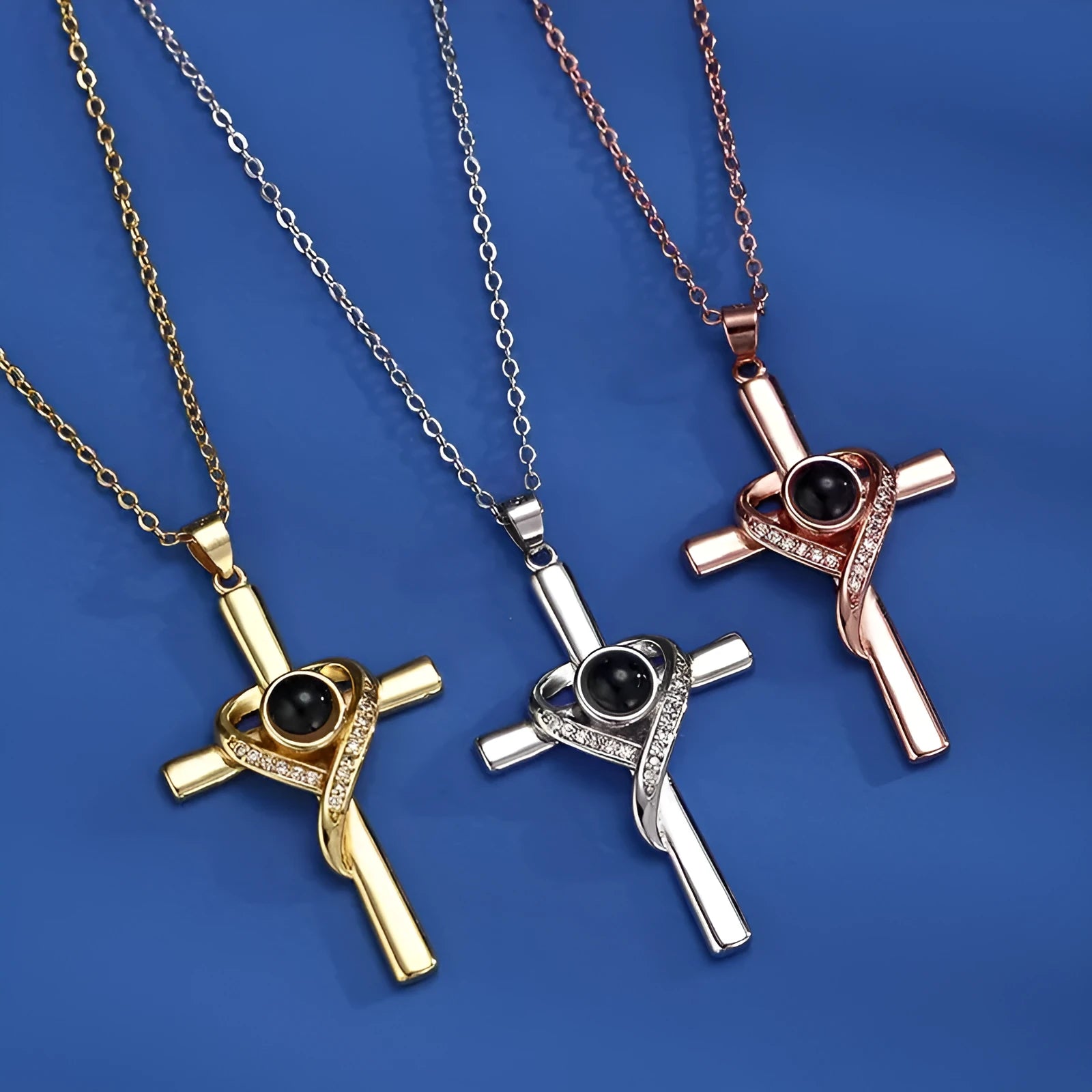 'I Love You' projection necklace pendant in copper with heart and cross design
