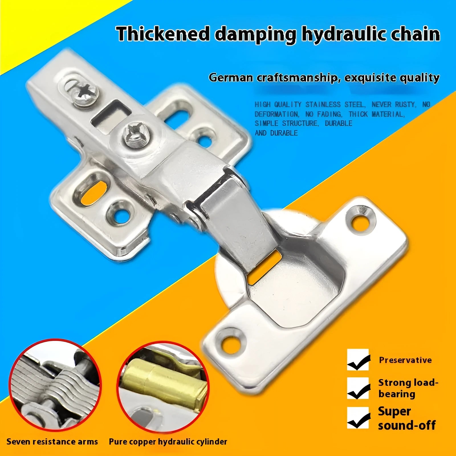Hydraulic damping cushion hinge for cabinets and wardrobes with nickel plating finish