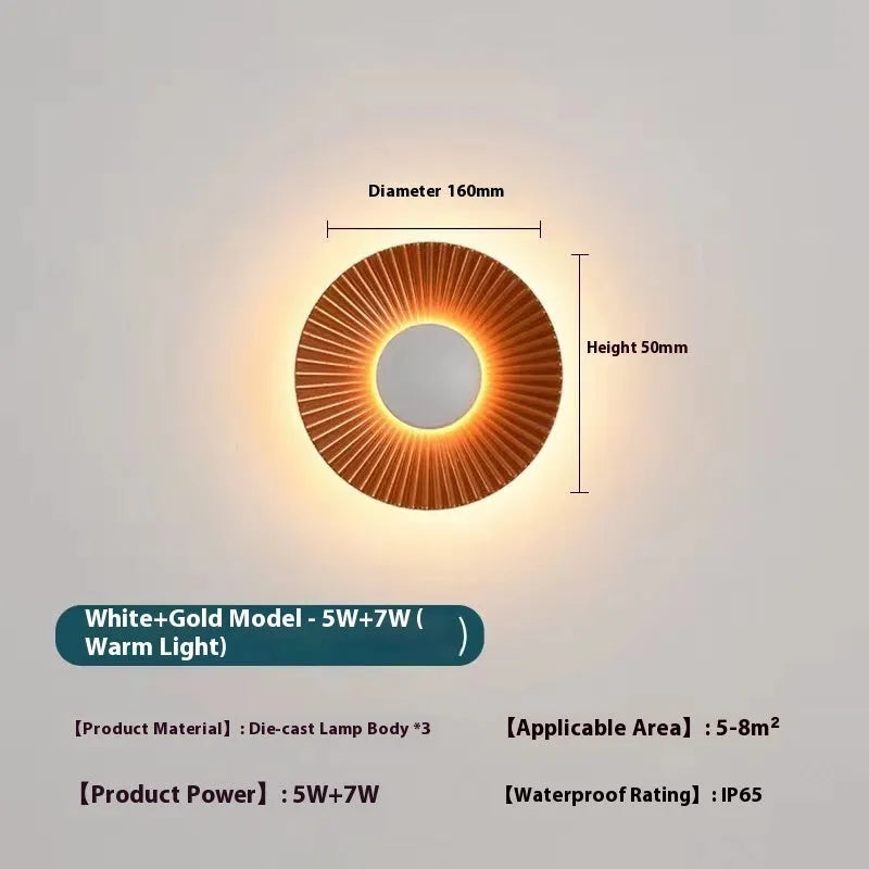 Round wall lamp with aluminium shade in multiple colour options including white and gold combinations