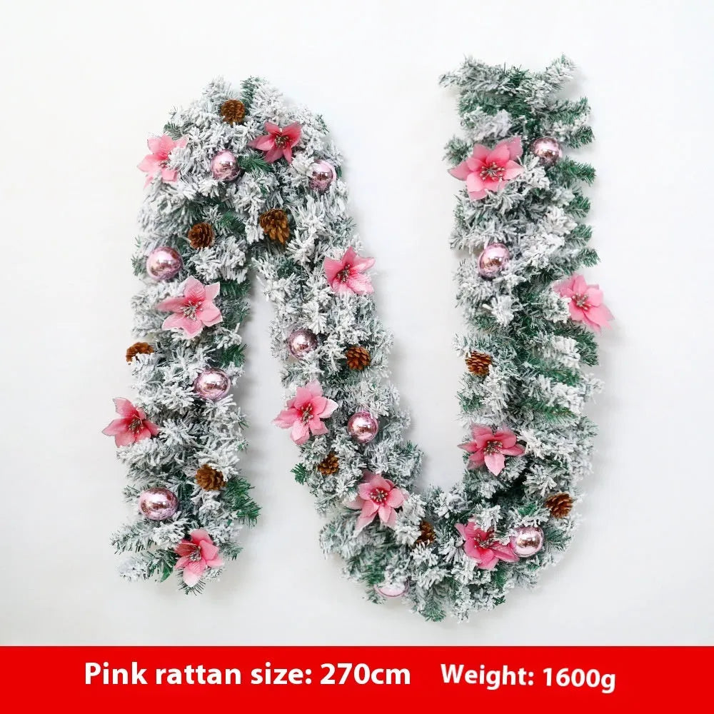 American style flocked rattan Christmas garland vine in a choice of five colours: gold, blue, silver, pink, or red.