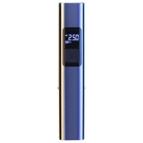 Wireless digital display car air pump and vacuum cleaner with LED light, Type-C port, and storage bag.