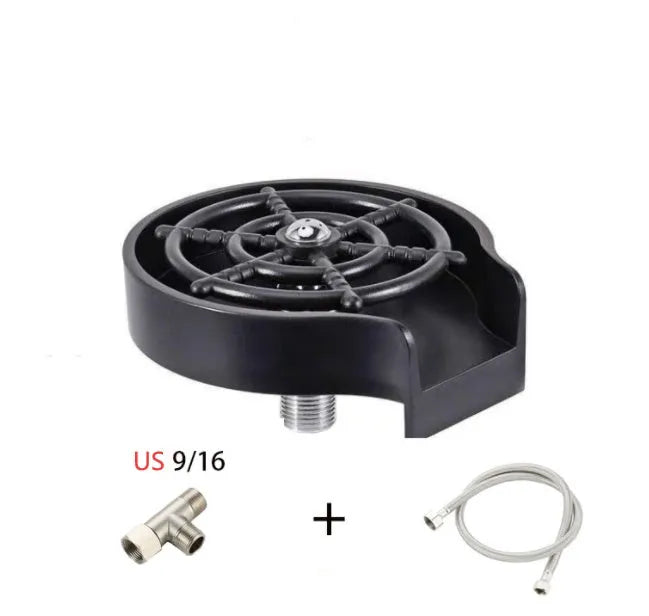 Black stainless steel high-pressure glass washer with ABS base and copper hose connector