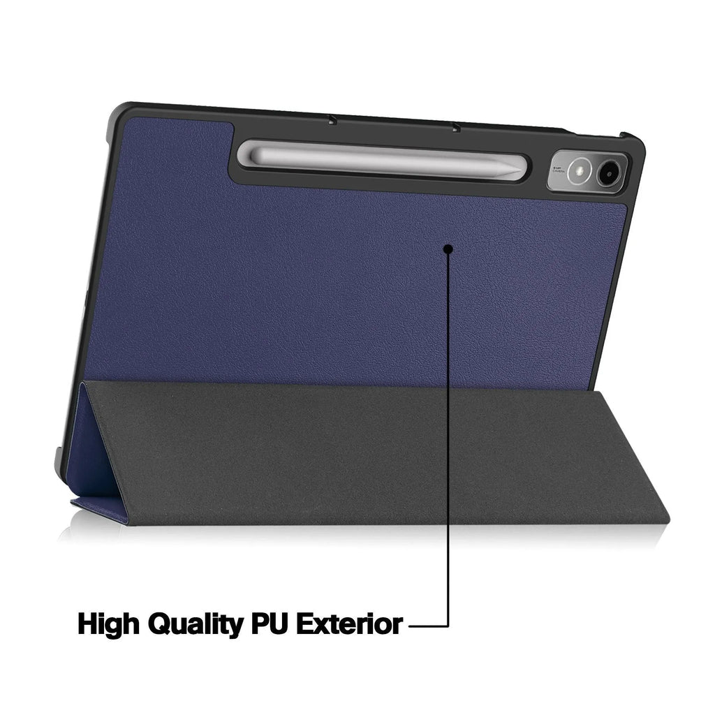 LenovoTab P12 plastic protective case in a decorative pattern, folded to show the integrated magnetic stand.
