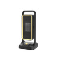Black desktop PTC ceramic heater measuring 14.9cm wide with adjustable 500W-1000W output and three-speed fan