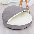 Brown and grey removable cloth dog kennel pet bed shown in small and medium sizes
