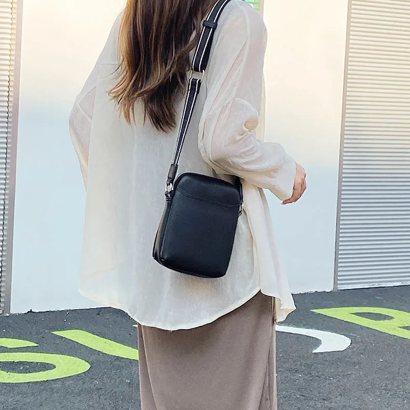 Small solid-colour PU leather crossbody shoulder bag for mobile phones