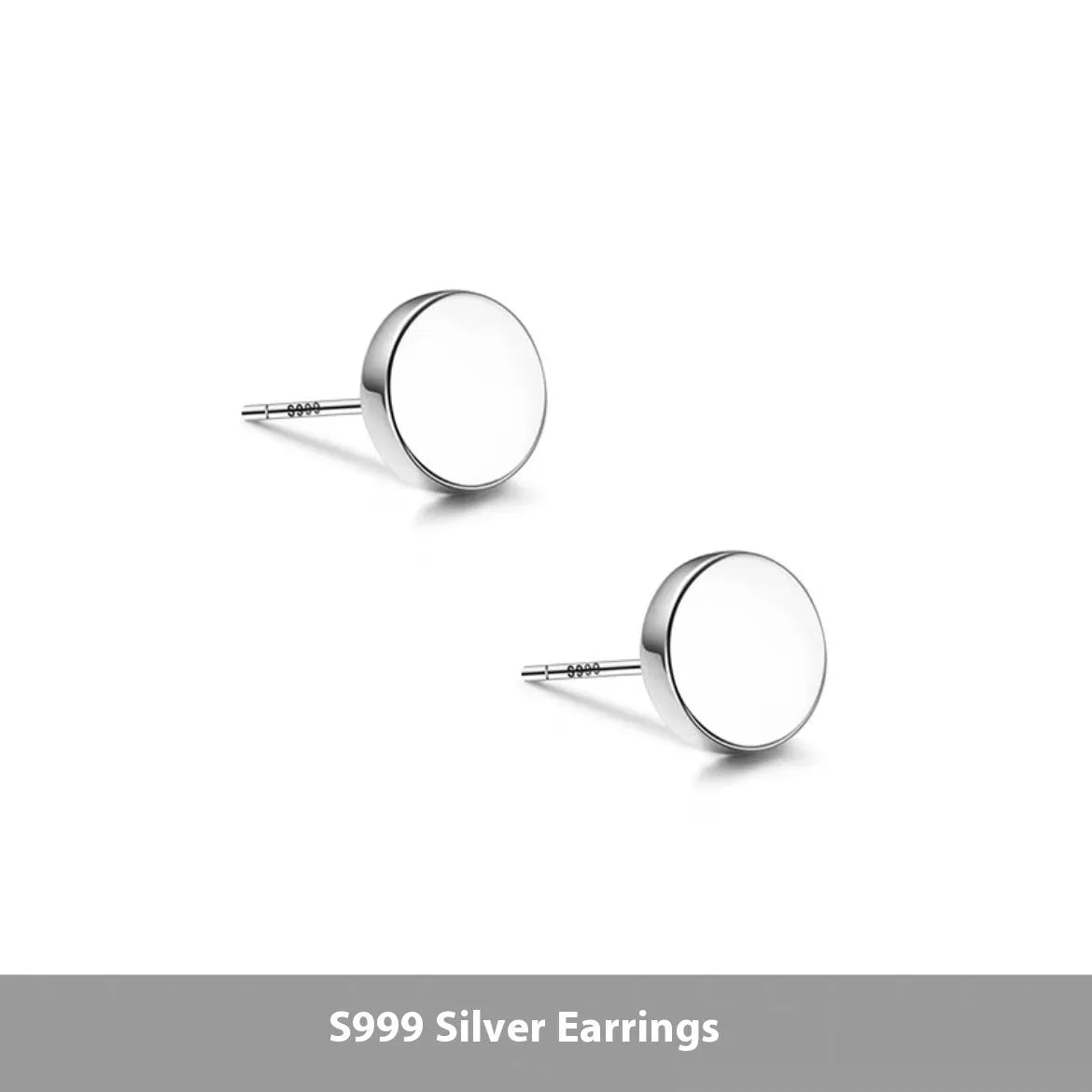 A pair of simple round S999 sterling silver flat ear bone studs on a plain background.