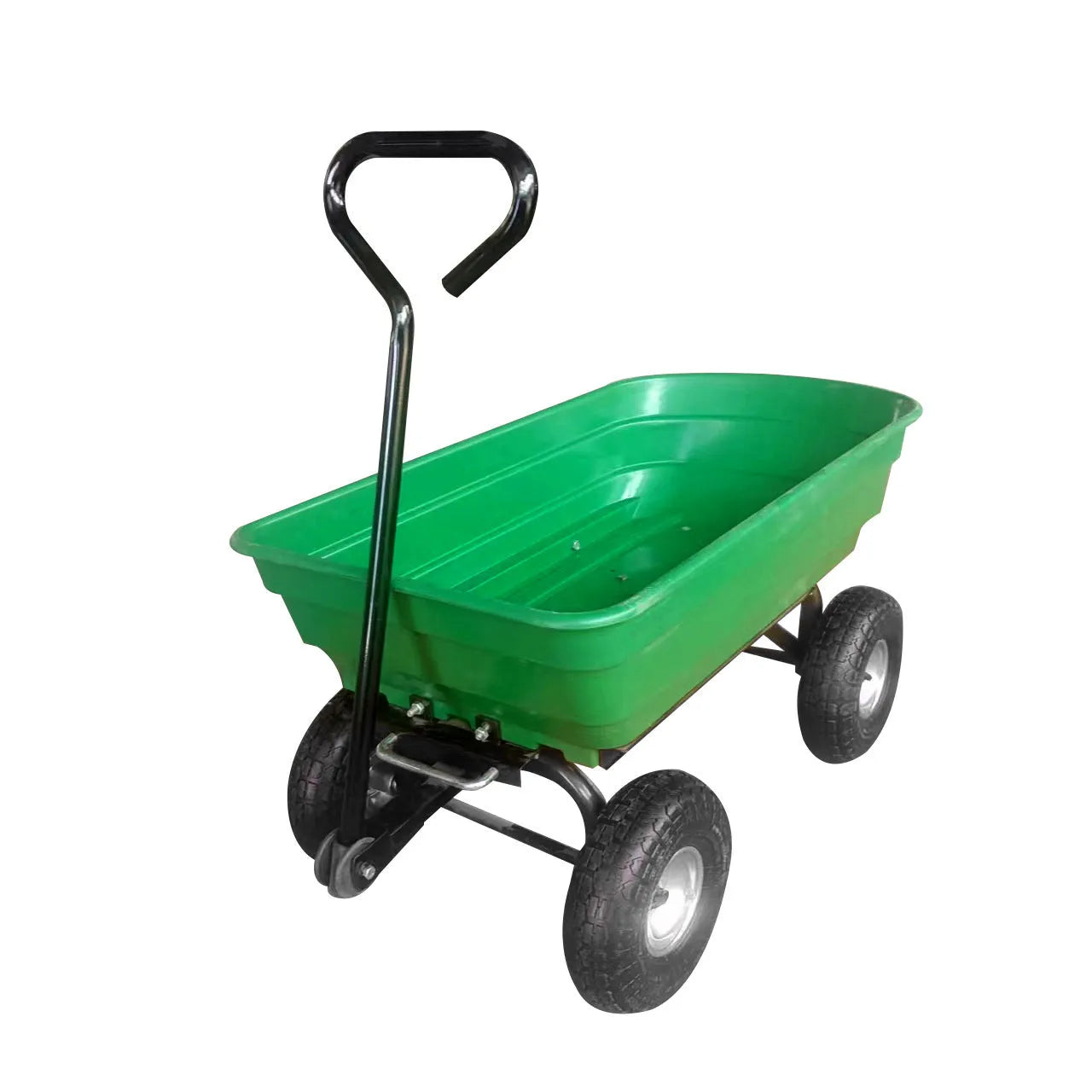 Green four-wheel plastic dump truck with steel PP construction and 350kg load capacity