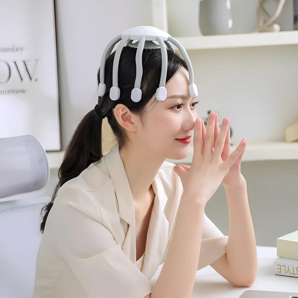 YK Series USB head massager with black vibrating claws showing YK-550 and YK-580 model options