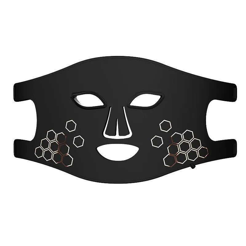 Black four-colour LED photon beauty mask with neck care strap and adjustable settings