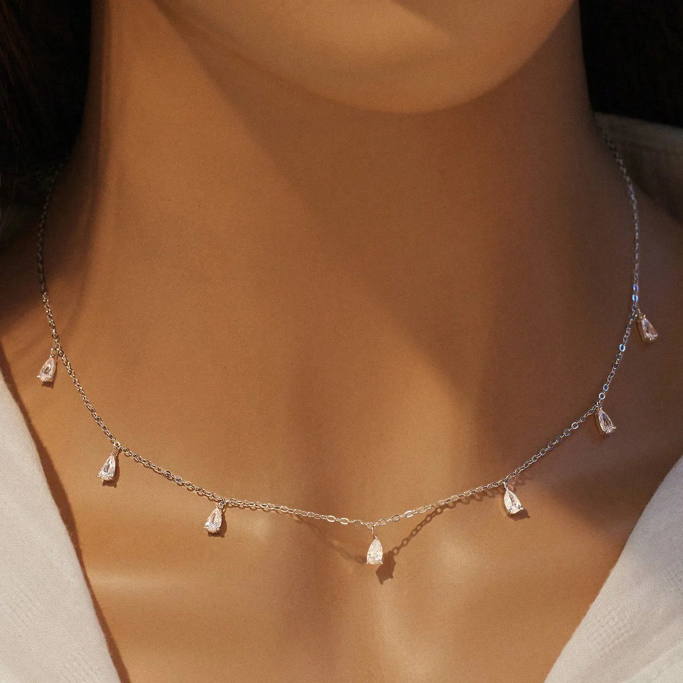 Adjustable 925 silver drop-shaped artificial zircon necklace in silver, rose gold, or golden yellow