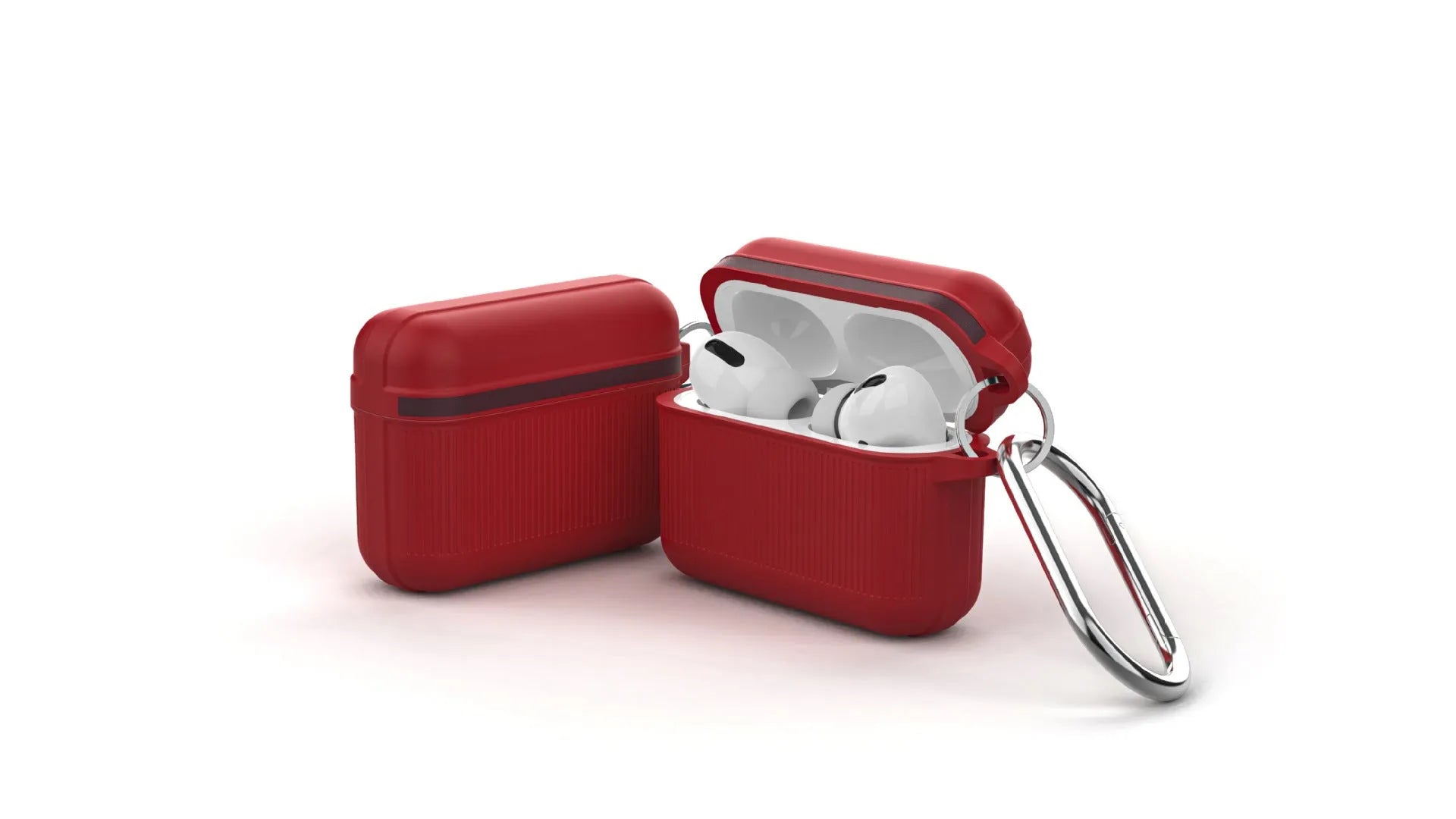 Silicone clamshell case for Apple AirPods with metal buckle in multiple colour options.