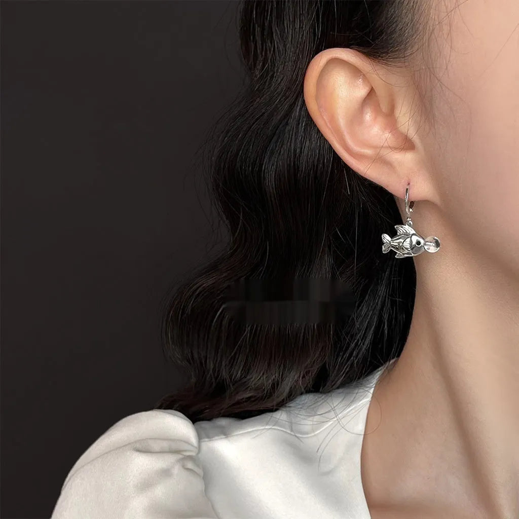 Original bubble fish design earrings with copper construction and electroplating finish
