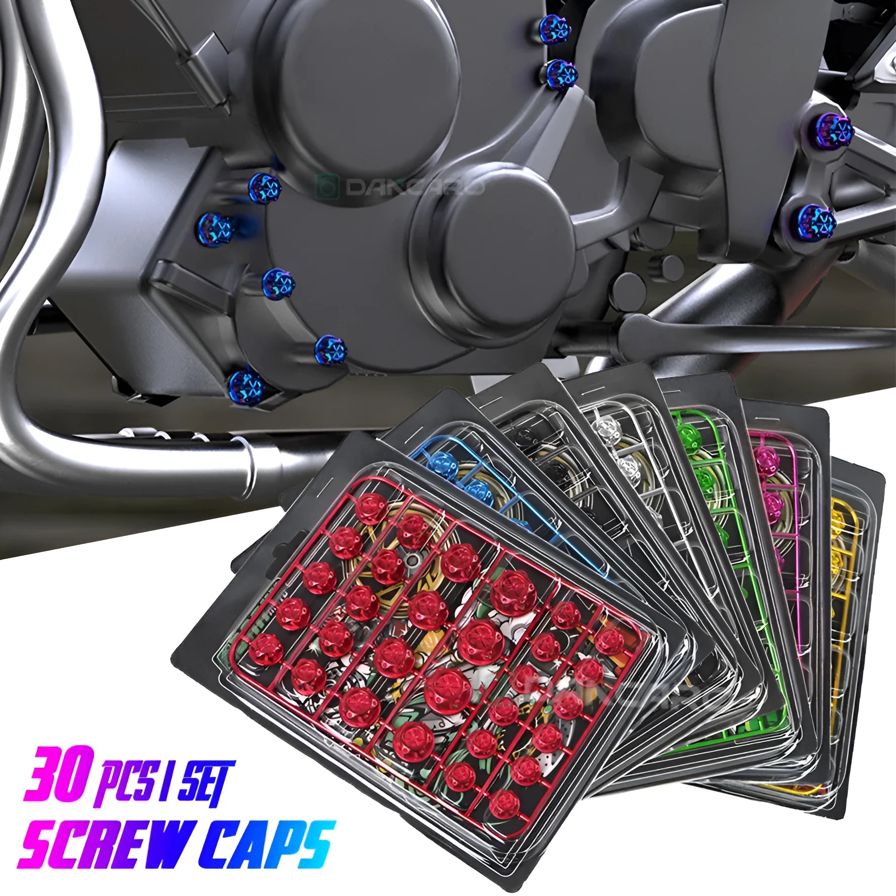 Set of 30 coloured ABS plastic screw caps for motorcycle engine modifications