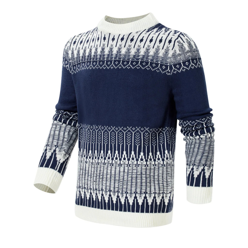 Men's basic acrylic knitted long-sleeved pullover sweater on a hanger
