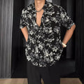 Loose casual floral printed short sleeve shirt in black or white colour options
