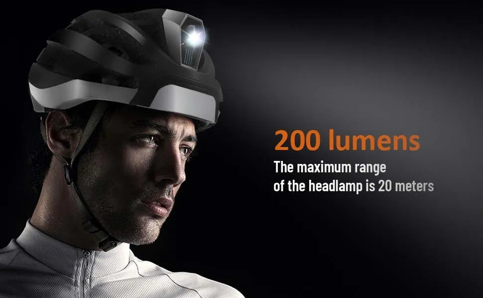 Black and grey smart Bluetooth integrated helmet with warning lights for adult cycling safety