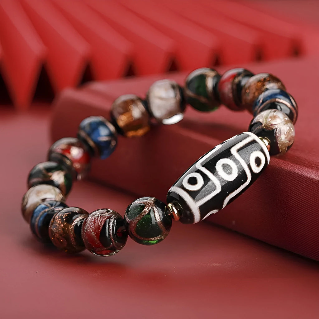 Chinese coloured glaze lucky bracelet with ancient five-colour snake pattern.