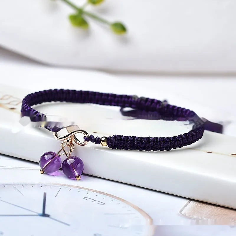Women's natural strawberry quartz bracelet with fruit-shaped crystal beads in purple, green, and pink colour options