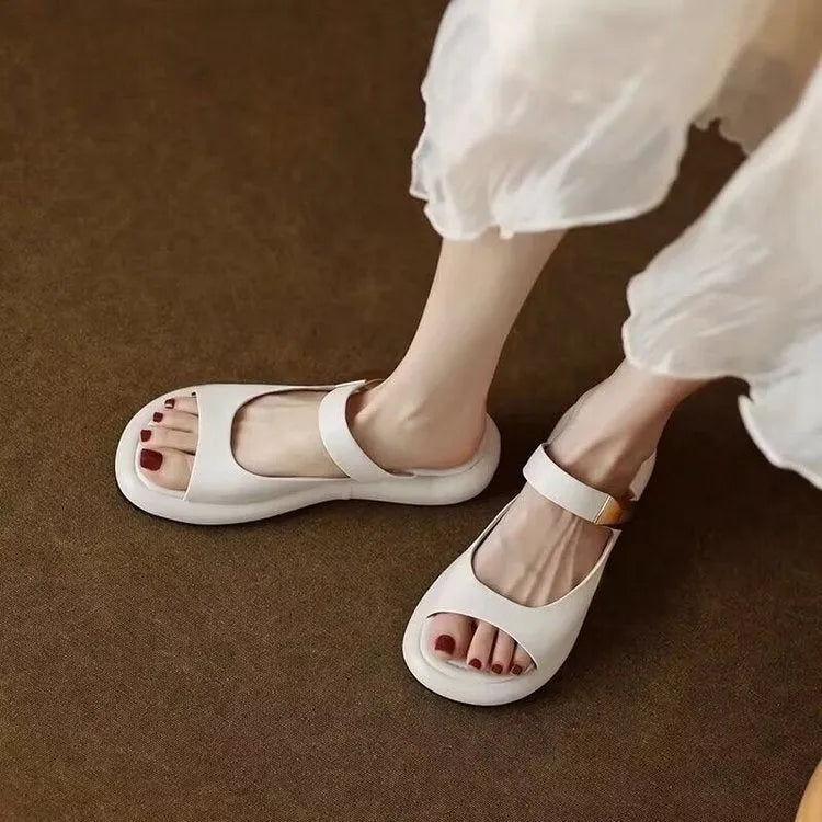 Women's apricot peep toe platform sandals with soft leather upper and rubber outsole