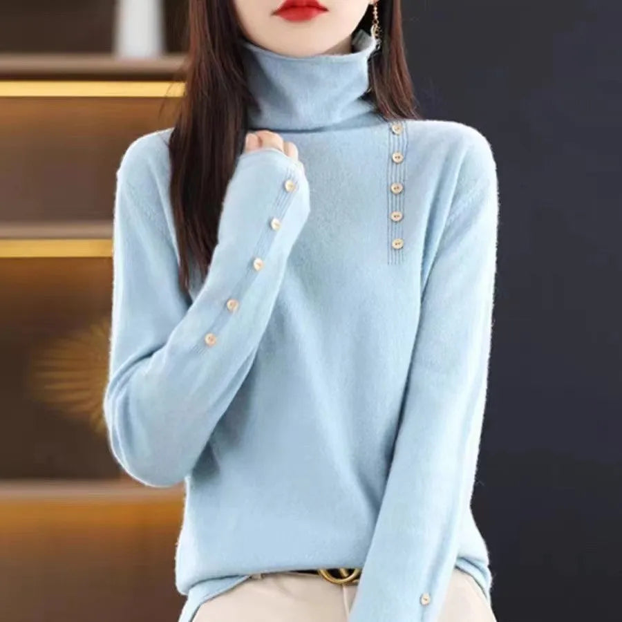 Slim fit short length knitted bottoming shirt in core-spun yarn, shown in a selected colour.