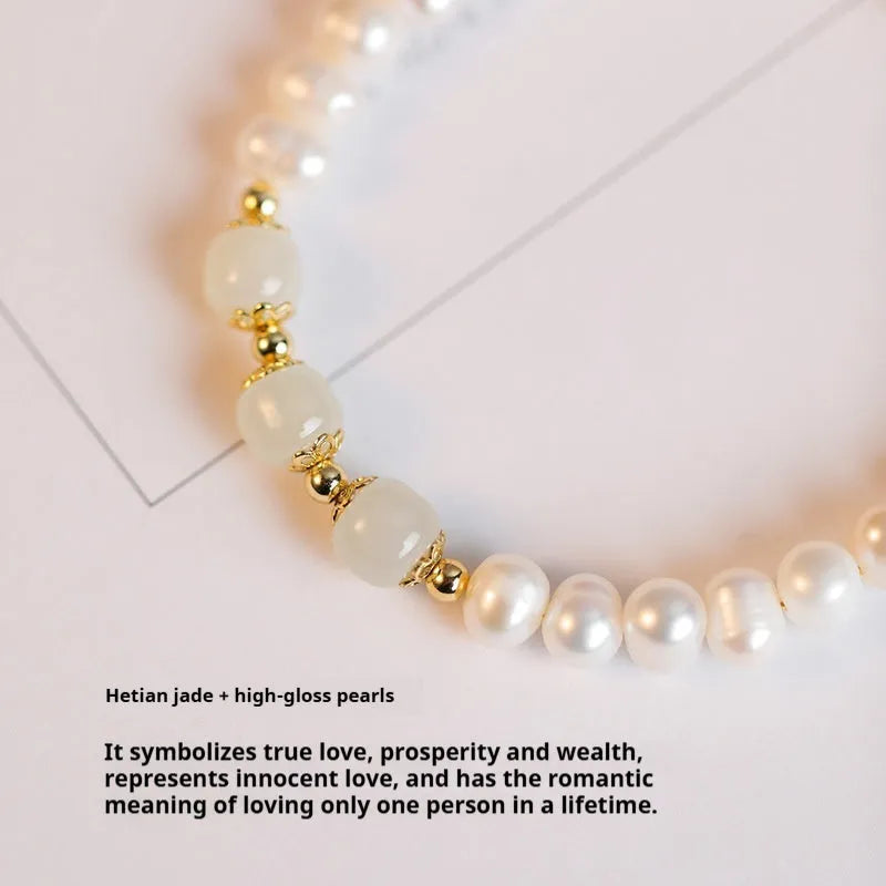 Natural freshwater pearl bracelet with diamond electroplated elements in Korean style design