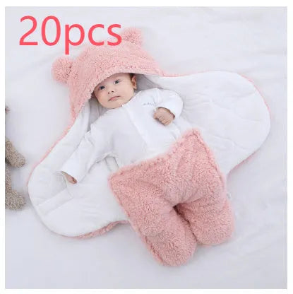 Baby quilted sleeping bag wrapper in cotton blend fabric showing six colour options and three size measurements
