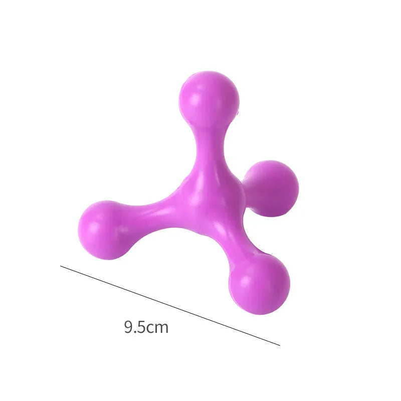 Blue silicone dog chew toy with three flexible legs for teething puppies
