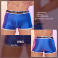 Men's shiny silky boxers in black, white, and sapphire blue colours