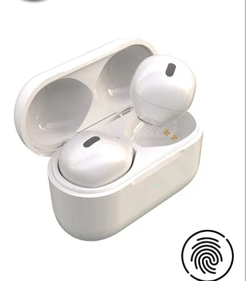 Invisible 9mm Bluetooth earbuds in skin, white, and pink colours with no flashing lights