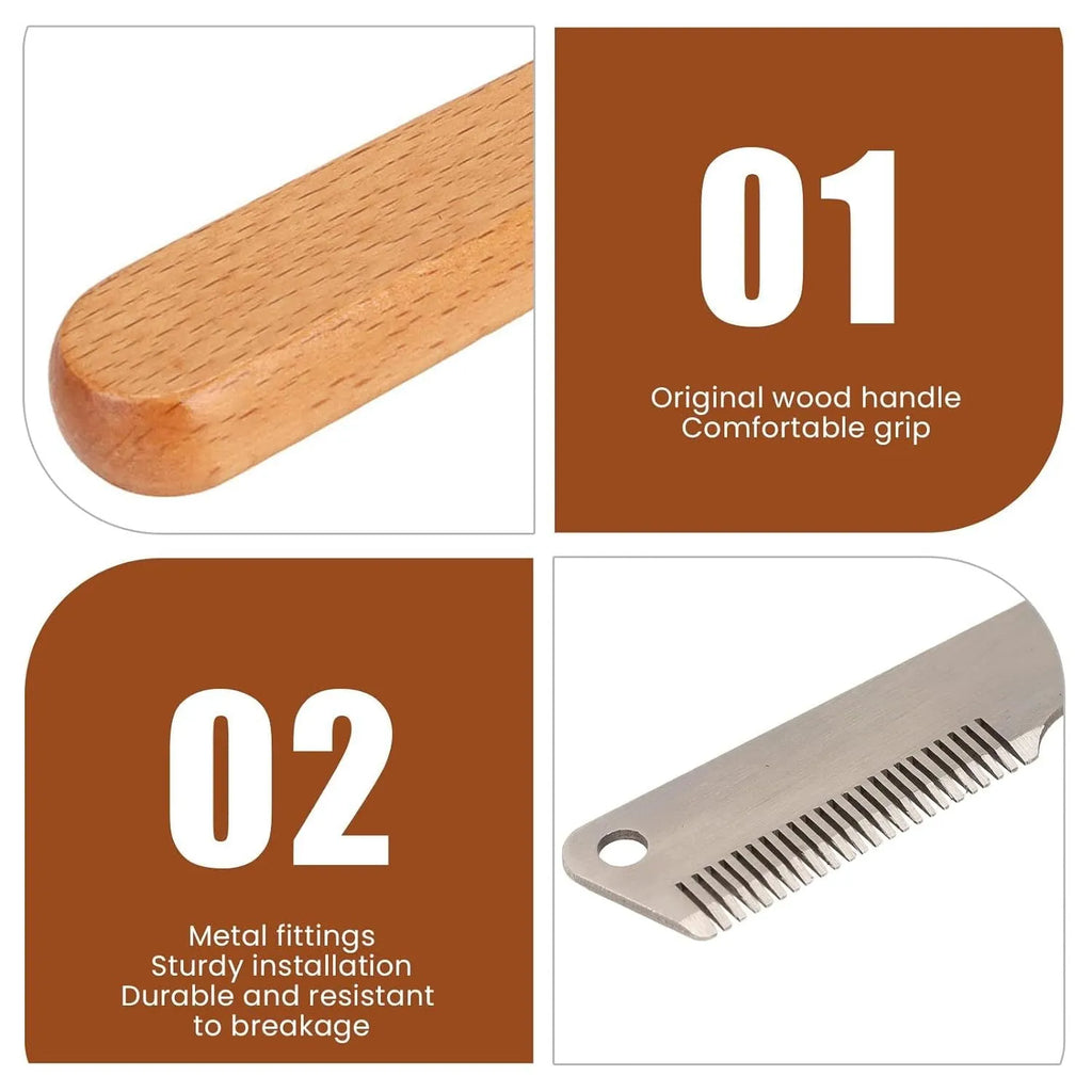 Pet stripping comb with wood handle and metal fittings for dog and cat grooming
