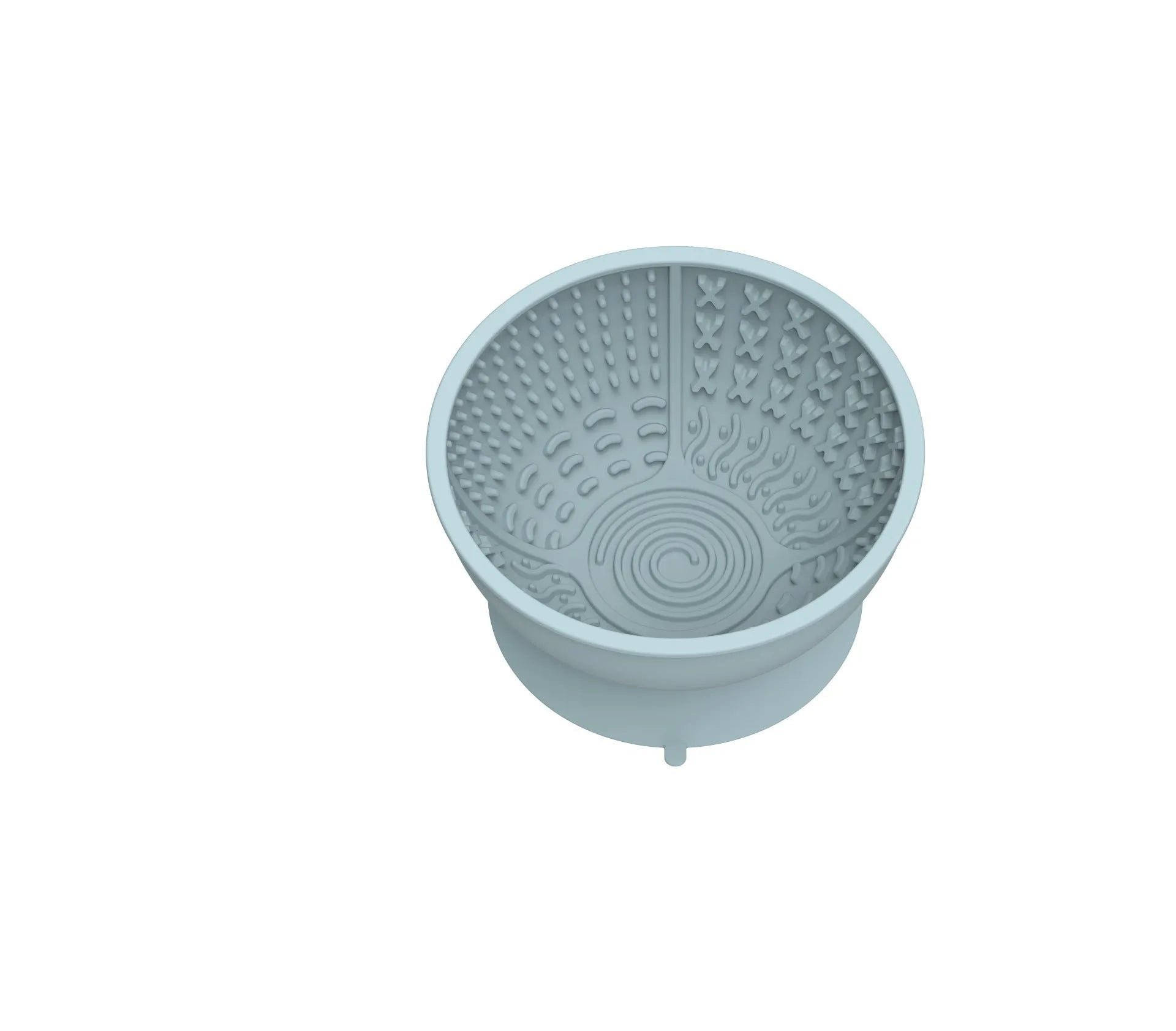 Cyan pet slow feeder bowl with suction cup base and textured interior for controlled feeding