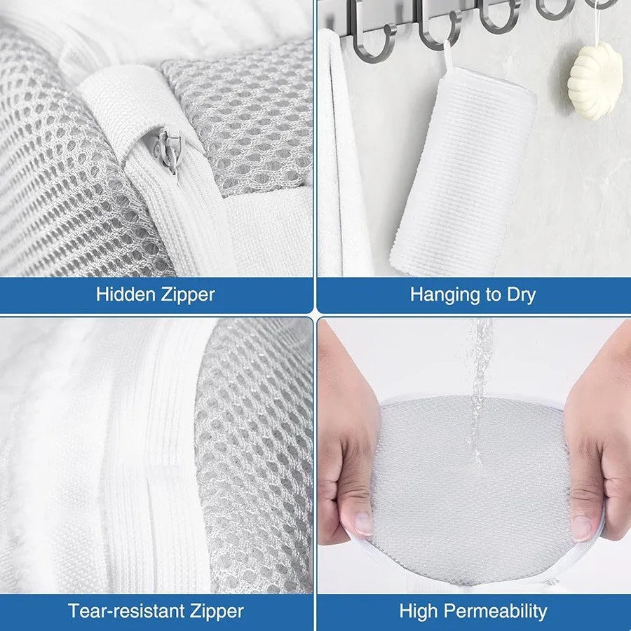 White shoe washing laundry bag made of polyester with fluffy fibres for machine wash protection