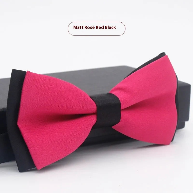 Men's flat head solid colour bow tie in polyester, showing 12cm by 6cm size on a background.