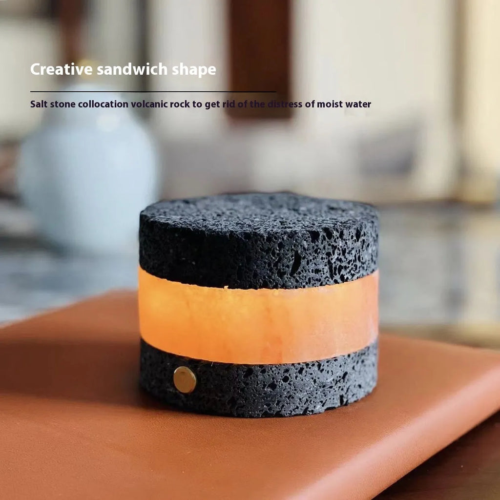Volcanic rock touch night lamp with USB charging port and essential oil diffuser component