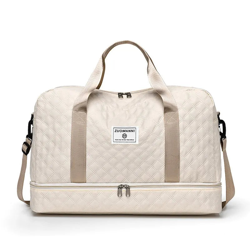 Large Oxford cloth leisure travel bag in a solid colour with sewing thread detail, shown in a 36-55L capacity size.