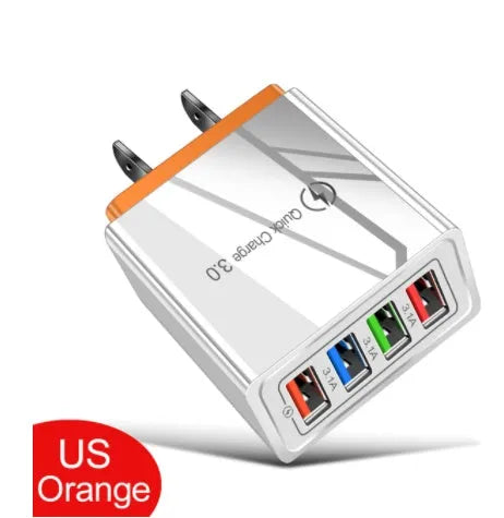 Simple Luminous 4-port USB mobile phone charger with LED light and international plug options