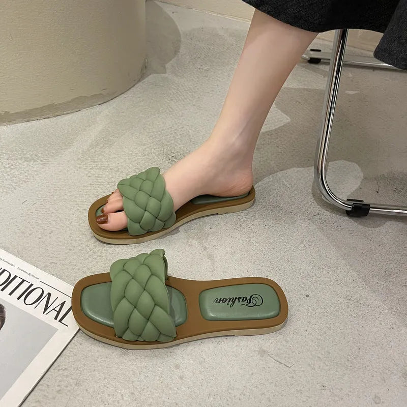 Women's plaid pattern anti-skid beach sandals with PVC thick sole in multiple colours