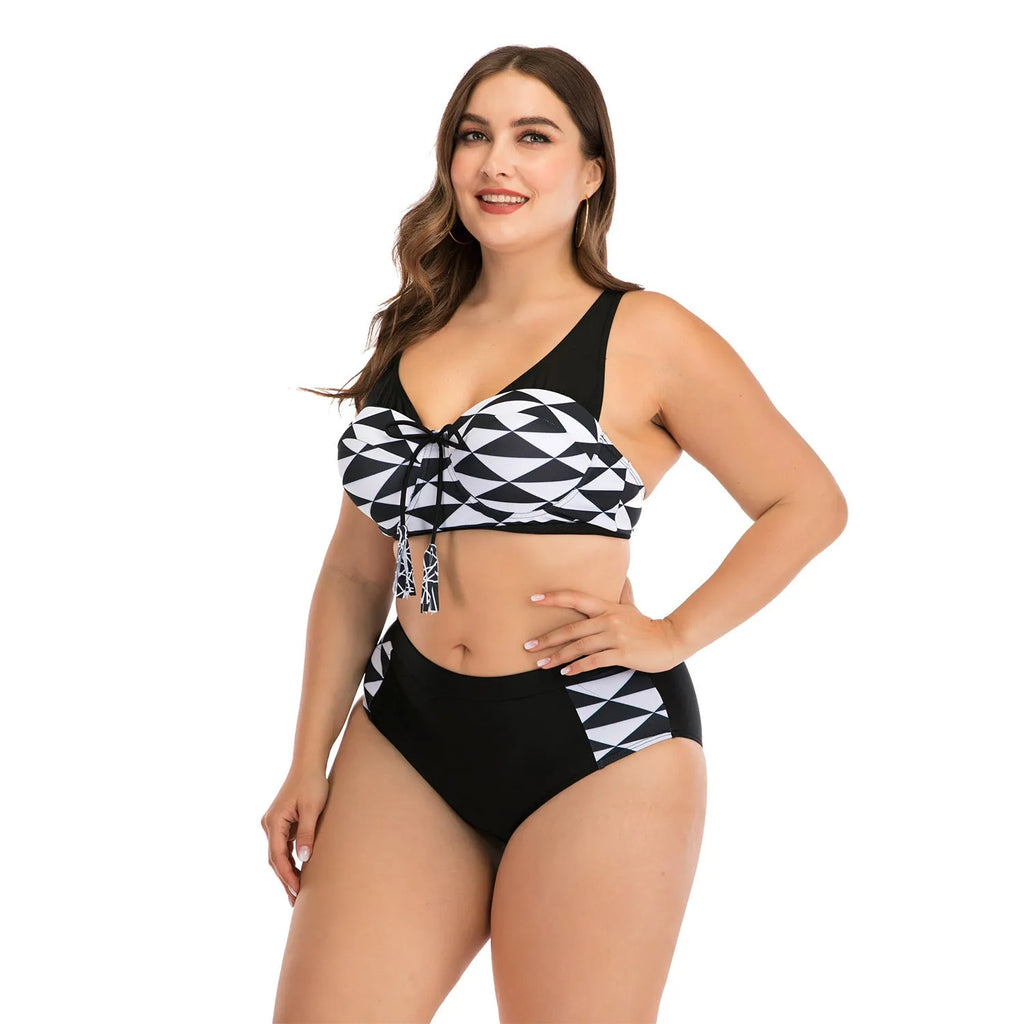 Black big cup ladies swimsuit with nylon and polyester blend for fuller bust coverage