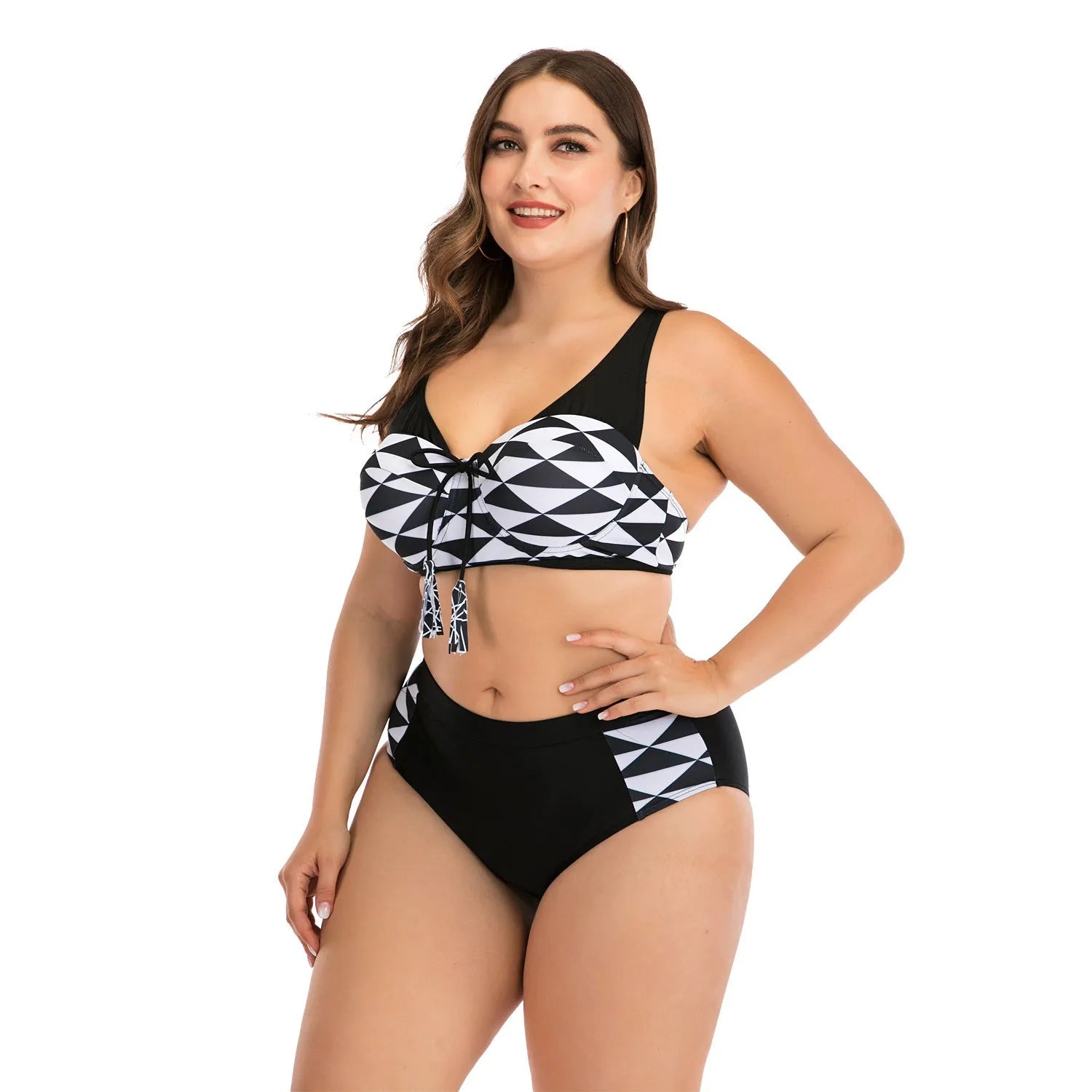 Black big cup ladies swimsuit with nylon and polyester blend for fuller bust coverage