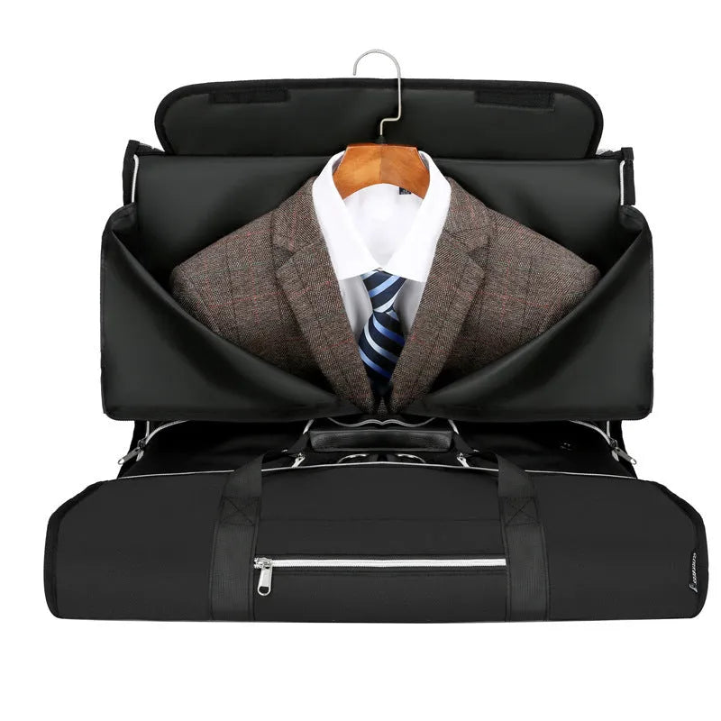 Grey expandable Oxford cloth sports and travel bag with compartments.