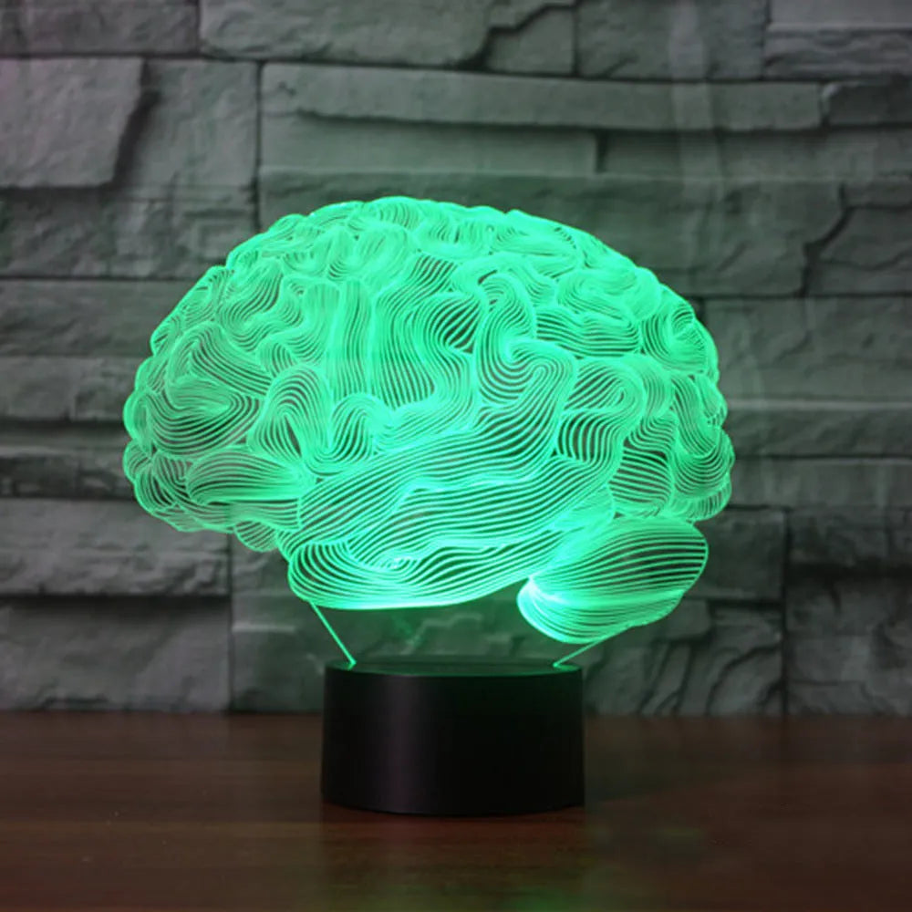 3D acrylic brain illusion LED desk lamp with remote control on a black ABS base