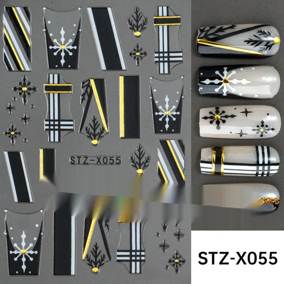 Black and silver strip cartoon nail art stickers on plastic patch